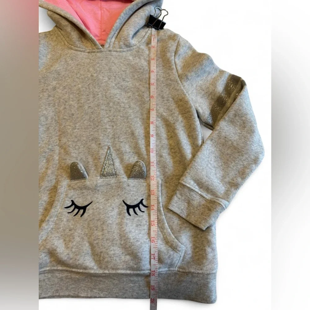 OshKosh B'gosh Girls Unicorn Hoodie Sweatshirt Gray Pink Size 10 Sparkle Cute